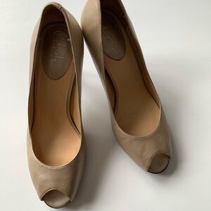 Cole Haan Nike Golden Cream Peep-Toe Heels